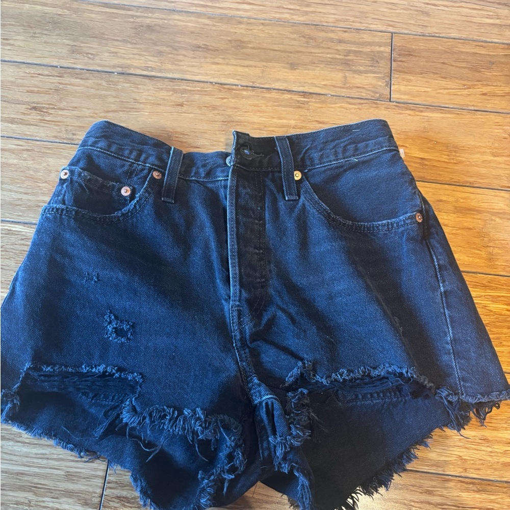 Levi's Black Jean Shorts Distressed Raw Hem